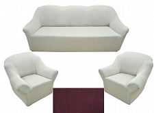 Еврочехлы стрейч на диван и кресла Жаккардовые без оборки цвет Бордовый KAR 006-05 арт. 327/311.005
