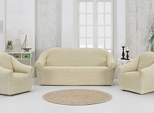 Комплект стрейч-чехлов на диван и кресла без оборки Цвет Кремовый арт. 255/311.214