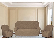 Еврочехлы стрейч на диван и кресла Жаккардовые Б/О цвет KAR 011-03 Bej арт.  637/311.003