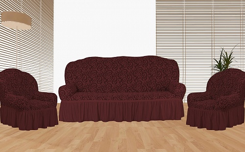 Еврочехлы стрейч на диван и кресла Жаккардовые С/О цвет KAR 014-10 Bordo арт. 630/311.010
