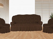 Еврочехлы стрейч на диван и кресла Жаккардовые С/О цвет KAR 014-07 K.Kahve арт. 630/311.007