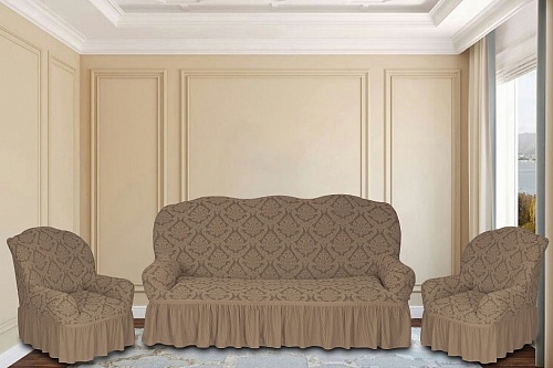 Еврочехлы стрейч на диван и кресла Жаккардовые С/О цвет KAR 012-01 Capicino арт. 628/311.001