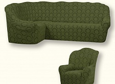 Еврочехлы стрейч на угловой диван и кресло Жаккардовые без оборки цвет KAR 007-09 Yesil арт. 708/401.009