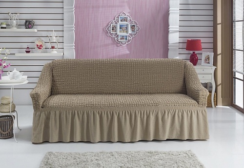 Чехол стрейч на 3-х местный диван с оборкой Цвет Капучино арт. 246/110.211