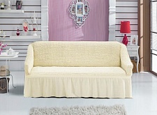 Чехол стрейч на 3-х местный диван с оборкой Цвет Кремовый арт. 246/110.214