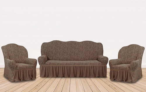 Еврочехлы стрейч на диван и кресла Жаккардовые С/О цвет KAR 002-05 A.Kahve арт. 532/311.005