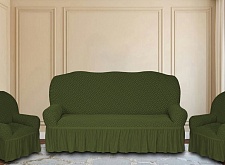 Еврочехлы стрейч на диван и кресла Жаккардовые С/О цвет KAR 011-09 Зеленый арт.627/311.009