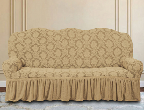 Чехол стрейч на 3-х местный диван Жаккардовые с оборкой цвет  KAR 007-08 A.Bej арт. 736/110.008