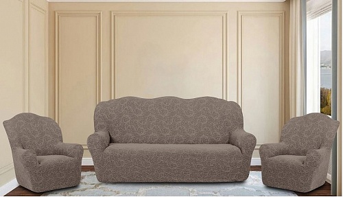 Еврочехлы стрейч на диван и кресла Жаккардовые Б/О цвет KAR 008-01 Capicino арт. 634/311.001