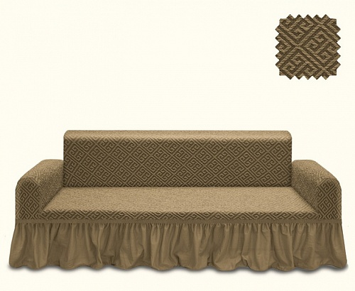 Еврочехлы стрейч на 3-х местный диван Жаккардовые с оборкой цвет  KAR 011-08 A.Bej арт. 740/110.008