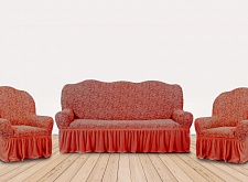Еврочехлы стрейч на диван и кресла Жаккардовые С/О цвет KAR 002-10 Bordo арт. 532/311.010