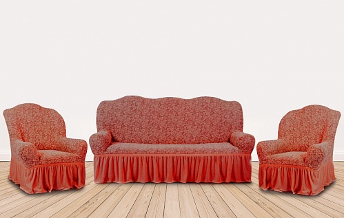 Еврочехлы стрейч на диван и кресла Жаккардовые С/О цвет KAR 002-10 Bordo арт. 532/311.010
