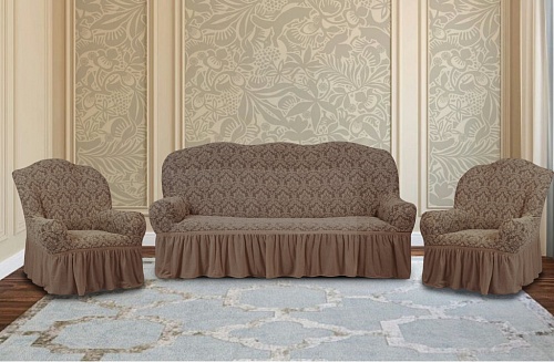 Еврочехлы стрейч на диван и кресла Жаккардовые С/О цвет KAR 001-05 A.Kahve 531/311.005