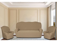 Еврочехлы стрейч на диван и кресла Жаккардовые Б/О цвет KAR 011-11 Vizon арт. 637/311.011
