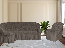Еврочехлы стрейч на угловой диван и кресло Жаккардовые с оборкой цвет KAR 013-11 Vizon арт. 662/401.011