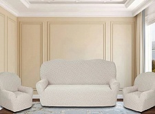 Еврочехлы стрейч на диван и кресла Жаккардовые Б/О цвет KAR 011-02 Кремовый арт.  637/311.002