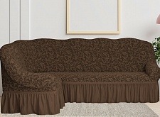 Еврочехлы стрейч на угловой диван Жаккардовые с оборкой цвет KAR 013-07 A.Kahve арт. 652/400.007