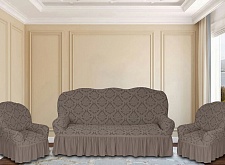 Еврочехлы стрейч на диван и кресла Жаккардовые с оборкой цвет  KAR 012-111 Vizon 628/311.011