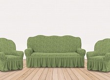 Еврочехлы стрейч на диван и кресла Жаккардовые С/О цвет KAR 002-09 Yesil арт. 532/311.009