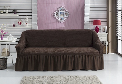Чехол стрейч на 3-х местный диван с оборкой Цвет Шоколадный арт. 246/110.201