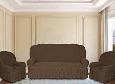 Еврочехлы стрейч на диван и кресла Жаккардовые С/О цвет KAR 011-05 A.Kahve арт.627/311.005