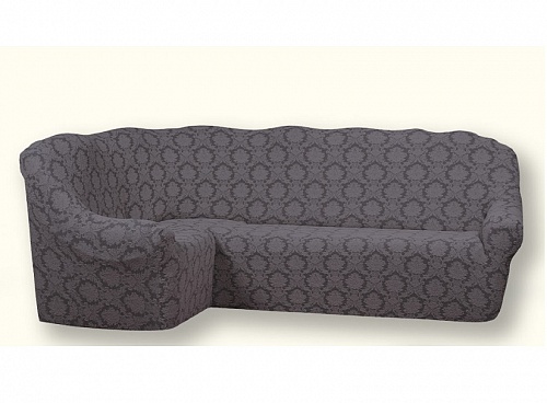 Еврочехол стрейч на угловой диван Жаккардовые без оборки цвет KAR 007-04  Gri арт. 684/400.004