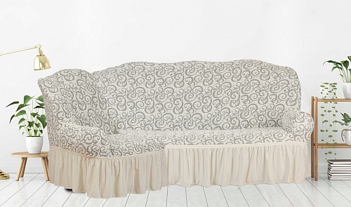 Чехол стрейч на угловой диван Жаккардовые с оборкой цвет KAR 014-04 Krem арт. 653/400.004