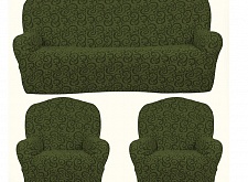 Еврочехлы стрейч на диван и кресла Жаккардовые Б/О цвет KAR 014-09 Yesil арт. 640/311.009