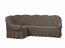 Еврочехлы стрейч на угловой диван Жаккардовые с оборкой цвет KAR 009-02 Vizon арт. 648/400.002