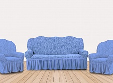 Еврочехлы стрейч на диван и кресла Жаккардовые С/О цвет KAR 002-13 Mavi арт. 532/311.013