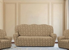Еврочехлы стрейч на диван и кресла Жаккардовые Б/О цвет KAR 007-03 Bej арт. 633/311.003