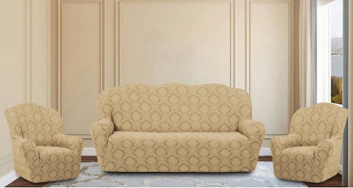 Еврочехлы стрейч на диван и кресла Жаккардовые Б/О цвет KAR 007-08 A.Bej арт.  633/311.008