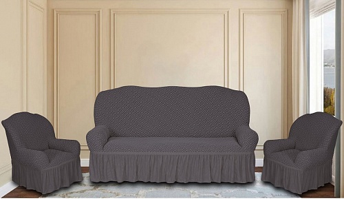 Еврочехлы стрейч на диван и кресла Жаккардовые С/О цвет KAR 011-04 Gri арт.627/311.004