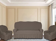 Еврочехлы стрейч на диван и кресла Жаккардовые С/О цвет KAR 011-11 Vizon арт.627/311.011