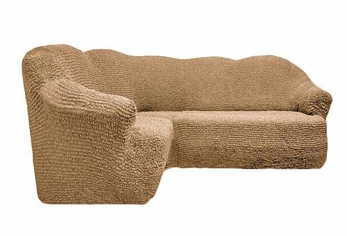 Чехол стрейч на угловой диван без оборки Цвет Песочный артикул 255/400.230