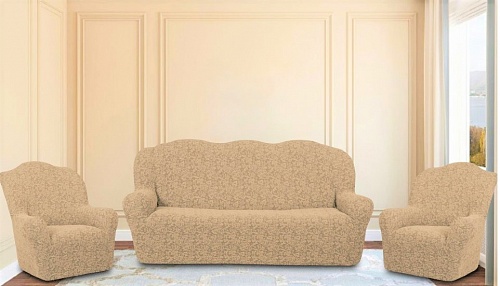 Еврочехлы стрейч на диван и кресла Жаккардовые Б/О цвет KAR 002-08 A.Bej  арт. 632/311.008