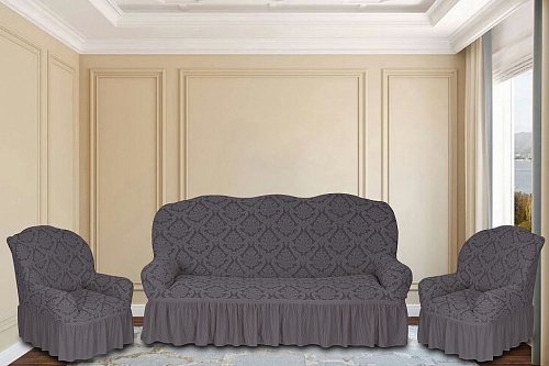 Еврочехлы стрейч на диван и кресла Жаккардовые С/О цвет KAR 012-04 Gri арт. 628/311.004