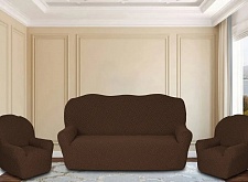 Еврочехлы стрейч на диван и кресла Жаккардовые Б/О цвет KAR 011-07 K.Kahve арт. 637/311.007