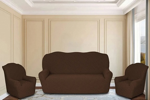 Еврочехлы стрейч на диван и кресла Жаккардовые Б/О цвет KAR 011-07 K.Kahve арт. 637/311.007