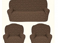 Еврочехлы стрейч на диван и кресла Жаккардовые Б/О цвет KAR 012-05 A.Kahve арт. 638/311.005