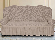 Еврочехлы стрейч на 3-х местный диван Жаккардовые с оборкой цвет KAR 011-06 Tas арт. 740/110.006