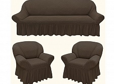 Еврочехлы стрейч на диван и кресла Жаккардовые С/О цвет KAR 018-07 K.Kahve арт. 818/311.007