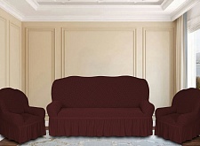 Еврочехлы стрейч на диван и кресла Жаккардовые С/О цвет KAR 011-10 Bordo арт. 627/311.010