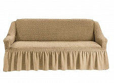 Чехол стрейч на 3-х местный диван с оборкой Цвет Бежевый арт. 246/110.233