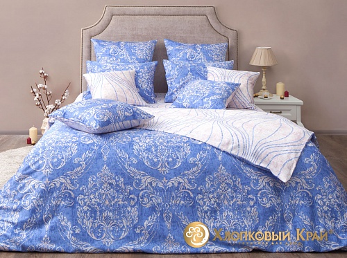 Постельное белье "Хлопковый Край" сатин "Версаль" голубой 5661/2 размер 2-х спальный