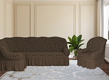 Еврочехлы стрейч на угловой диван и кресло Жаккардовые с оборкой цвет KAR 013-05 A.Kahve арт. 662/401.005