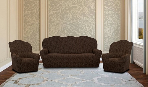 Еврочехлы стрейч на диван и кресла Жаккардовые Б/О цвет KAR 016-07 K.Kahve арт. 809/311.007