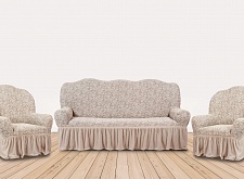 Еврочехлы стрейч на диван и кресла Жаккардовые С/О цвет KAR 002-02 Krem арт. 532/311.002