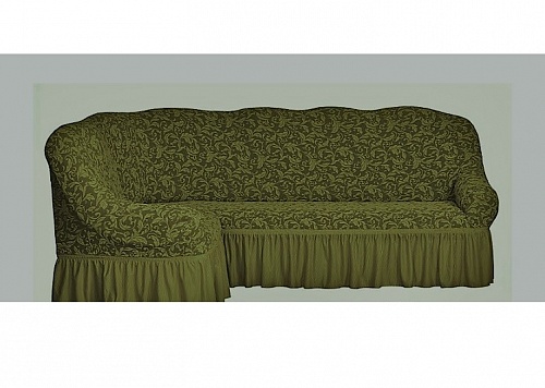 Чехол стрейч на угловой диван Жаккардовые с оборкой цвет KAR 013-09 Yesil арт. 652/400.009