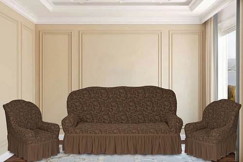 Еврочехлы стрейч на диван и кресла Жаккардовые С/О цвет KAR 013-05 A.Kahve арт. 629/311.005